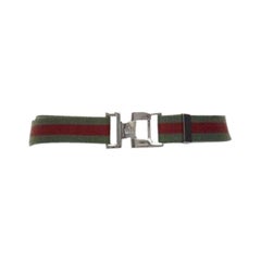 GUCCI Vintage Y2K silver ruthenium GG square buckle red green web belt