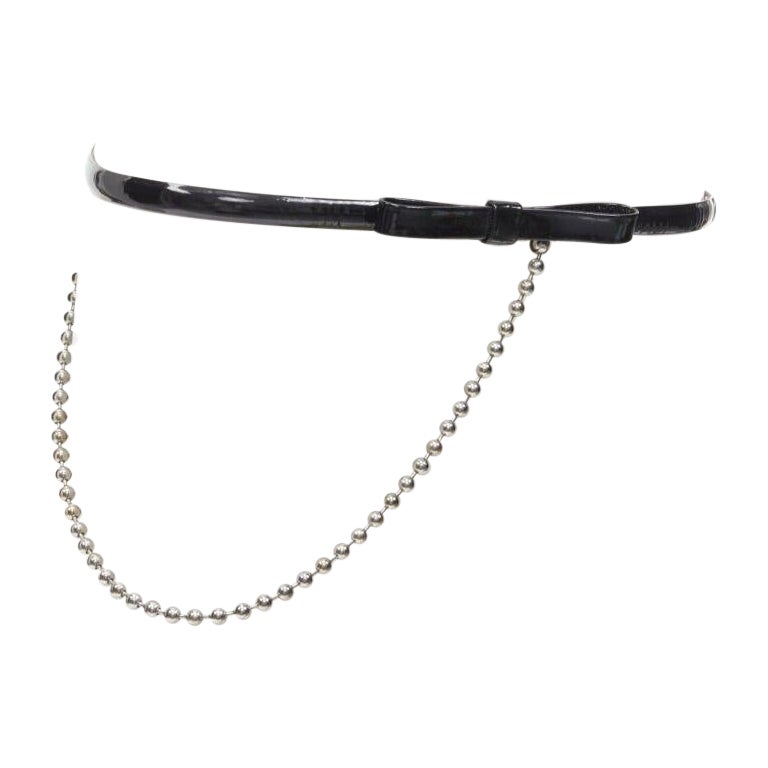 DSQUARED2 Vintage black patent leather bow silver ball chain belt S For Sale