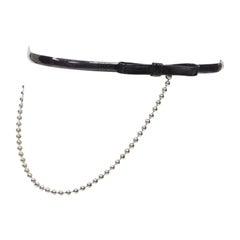 DSQUARED2 Vintage black patent leather bow silver ball chain belt S