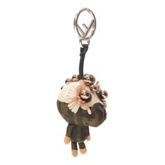 FENDI Space Monkey Zucca FF monogram floral rose gold stud keyring bag charm