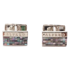 Gemelli ALFRED Dunhill in acciaio 925 con logo diviso in tessere olografiche a mosaico