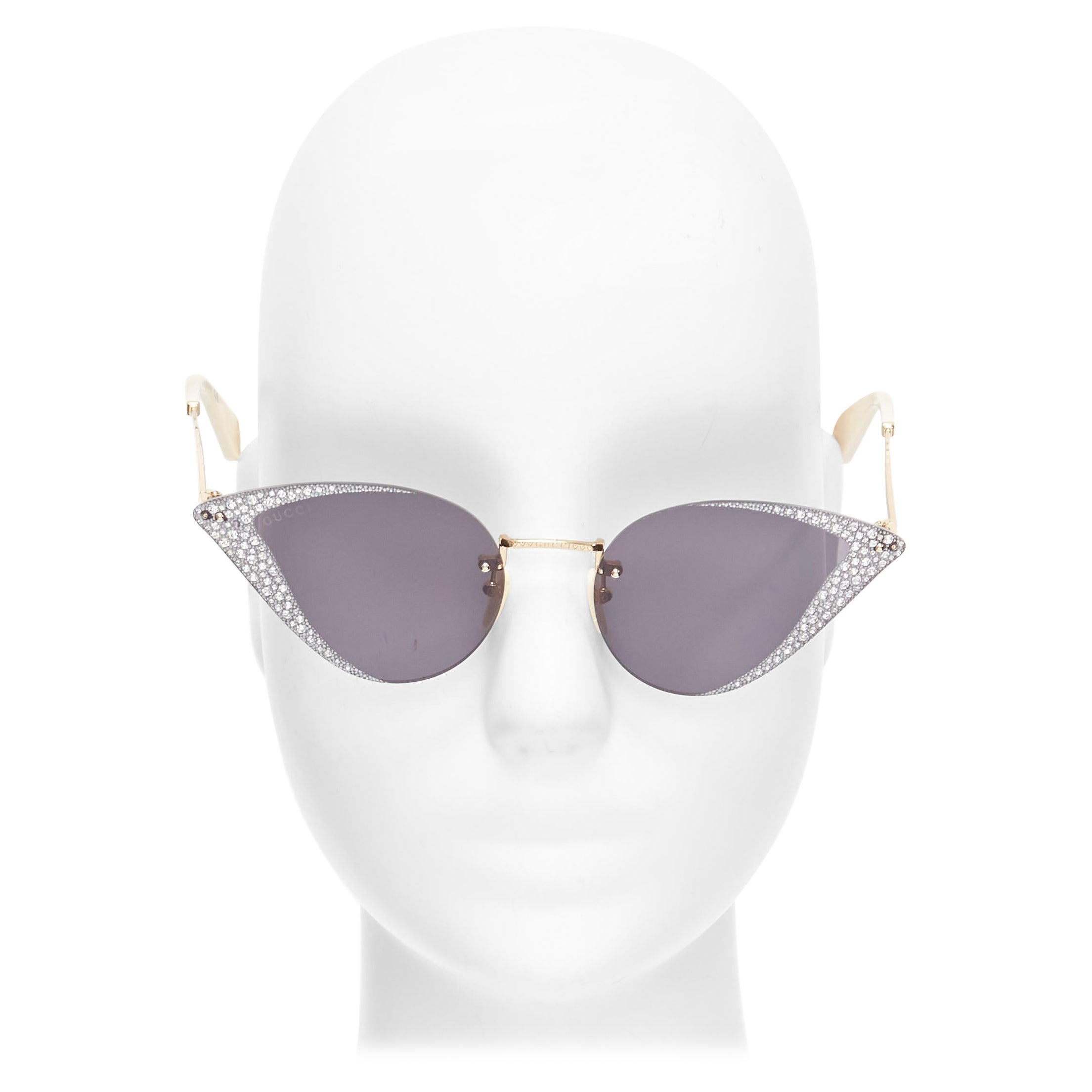 GUCCI Hollywood Forever GG0898S silver crystal black cat eye sunglasses For Sale