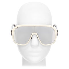 GUCCI GG0900S gold black logo cream frame black lens oversized shield sunglasses