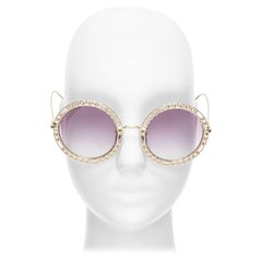 GUCCI GG1113S gold chain rim purple ombre lens round oversized sunnies