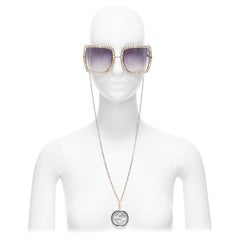GUCCI GG1033S GG logo charm gold chain trim square oversized sunnies with chain