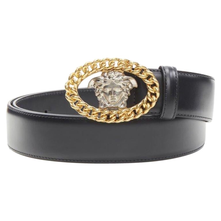 VERSACE Runway Medusa gold chain silver buckle leather belt 110cm 42-46" For Sale