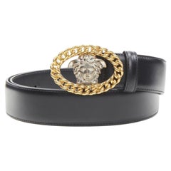 VERSACE Pasarela Medusa cadena de oro hebilla de plata cinturón de cuero 110cm 42-46"