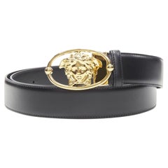 VERSACE La Medusa Insignia gold oval buckle black leather belt 95cm 36-40"