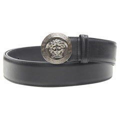 VERSACE Biggie Medusa Medallion Coin silver buckle black belt 115cm 44-48"