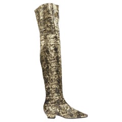 rare CHANEL 18A Runway gold CC leather over knee long boots EU38.5