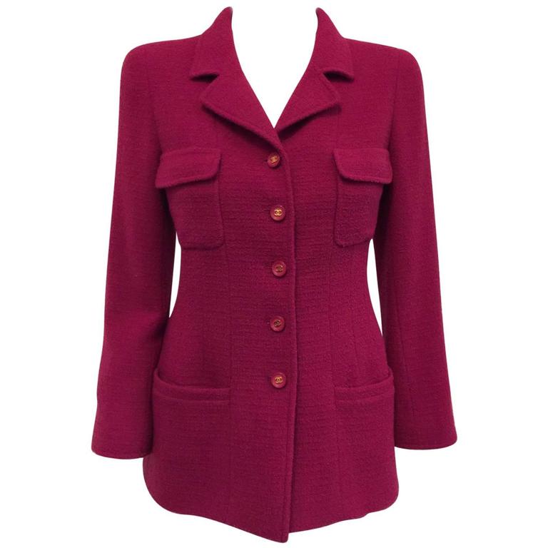 Chanel Deep Magenta Wool Boucle Fitted Jacket at 1stDibs