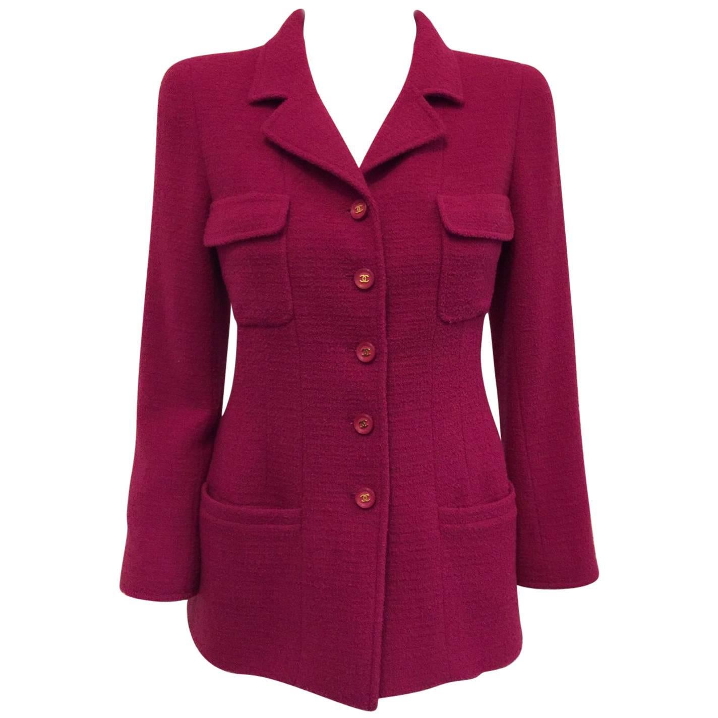 Chanel Deep Magenta Wool Boucle Fitted Jacket 