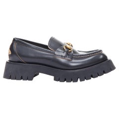 GUCCI Cordovan Lux Lug Sole negro oro horsebit loafers EU38