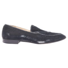 GIANVITO ROSSI grey velvet topstitched minimal slip on loafers EU38