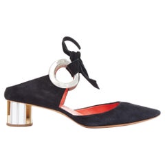 PROENZA SCHOULER Runway black suede leather silver block faceted pumps EU38