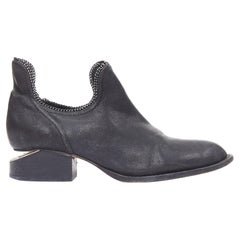 ALEXANDER WANG Kori silver chain trim black leather horse cap heel oxfords EU38