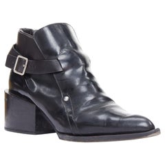 JIL SANDER black leather silver buckle block heel ankle boots EU38