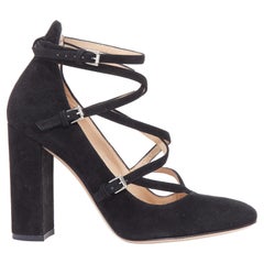 GIANVITO ROSSI black suede leather criss cross strappy block heels EU38
