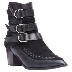 ISABEL MARANT Dickey black leather suede woven detail buckle ankle boots EU38