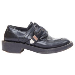 BALENCIAGA Ceinture black silver buckle strap monk brogue shoes EU39