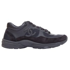 CHANEL Triple Black black CC mixed leather low top trainer sneakers EU39.5