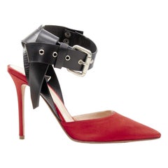 MONSE Runway red satin black punk ankle strap pump EU39