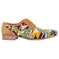 TRUSSARDI mocasines de vestir de piel de ante marrón con abalorios multicolor EU43