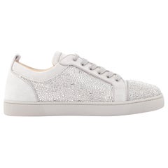 CHRISTIAN LOUBOUTIN Louis Junior Strass Flat silver crystal suede sneaker EU43