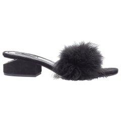 ALEXANDER WANG Lou mules en daim embellies de plumes noires EU37,5