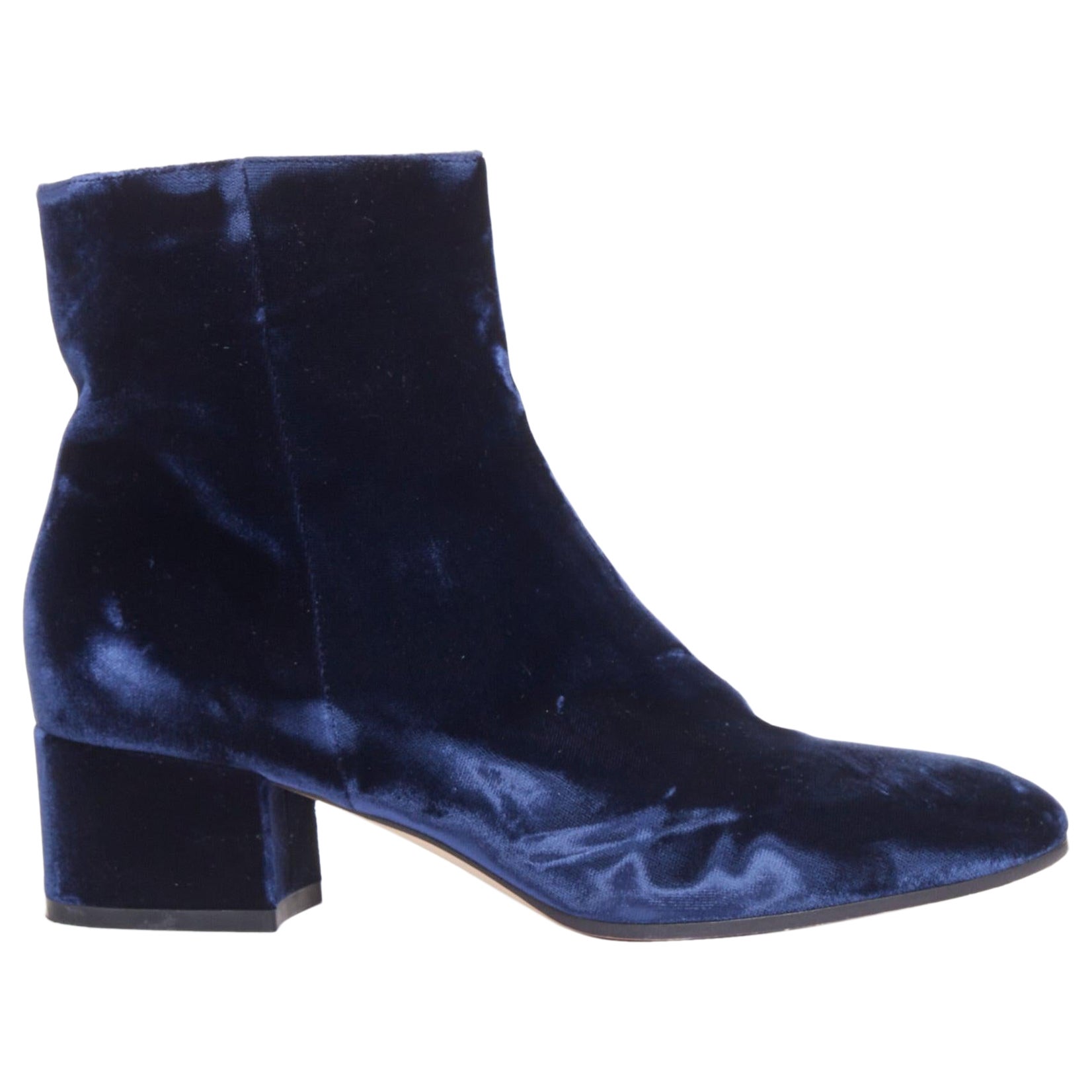 GIANVITO ROSSI Margaux navy velvet minimal zip ankle boots EU37.5 For Sale