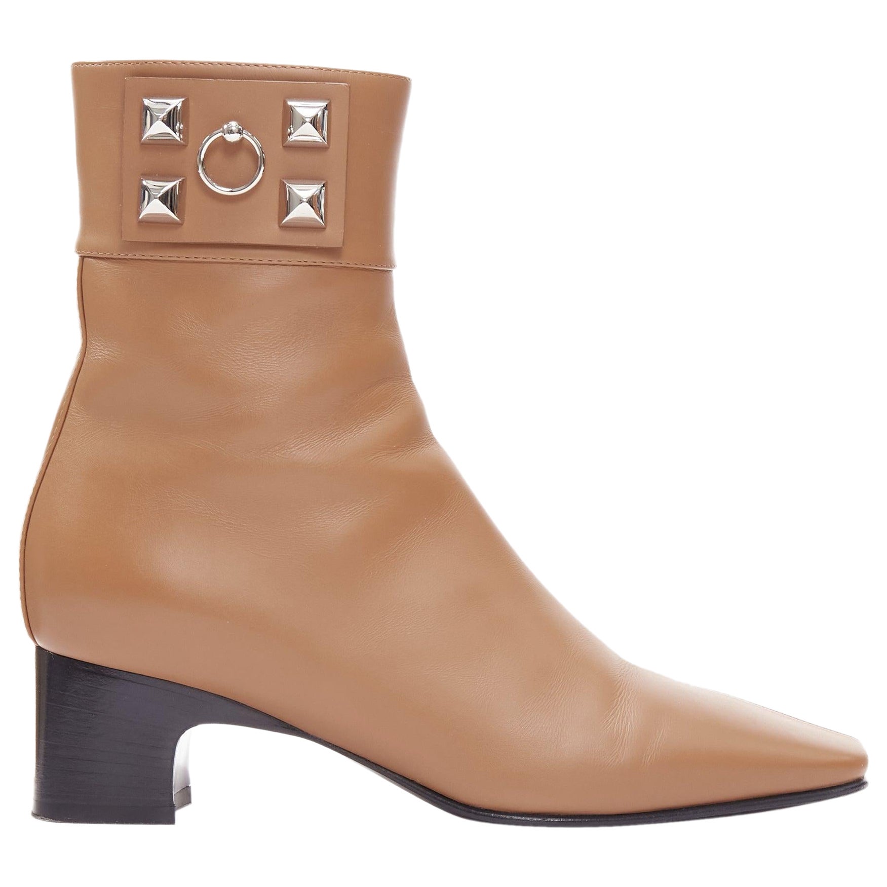 Hermès Decouverte 50 Beige Dore brown leather silver hardware ankle boots EU36 For Sale