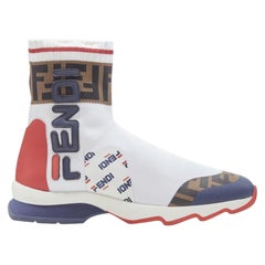 FENDI FILA Mania white logo lettering Zucca FF sock knit high top sneaker EU35