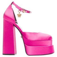 VERSACE Runway Aevitas 155 pink satin gold crystal Medusa platform EU36.5