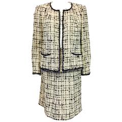 Chanel 2003 Cruise Ivory and Black Tweed Skirt Suit  