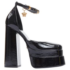 VERSACE Pasarela Aevitas 155 negro charol oro cristal Medusa plataforma EU38.5