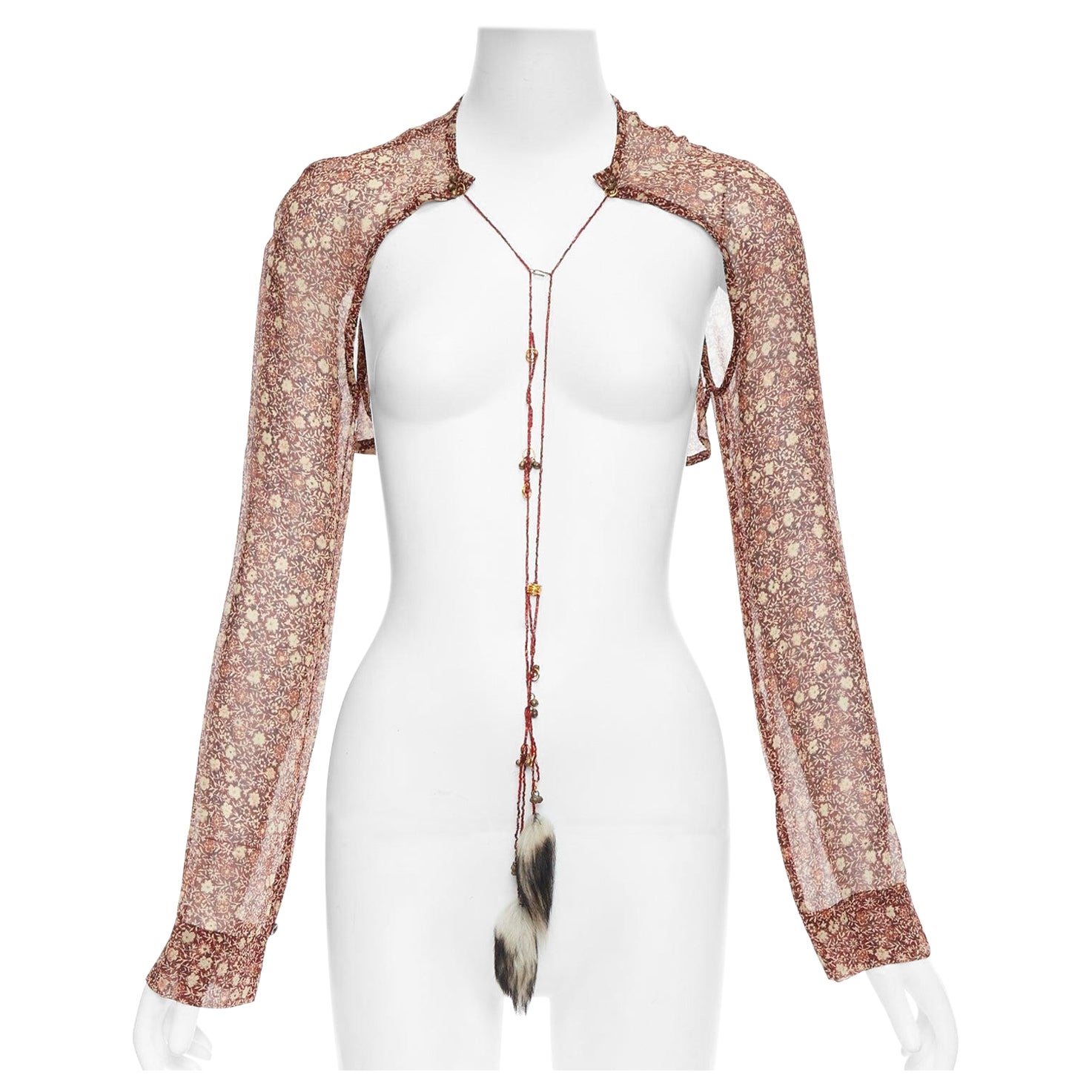 rare DRIES VAN NOTEN Vintage 90s 100% silk ethnic charm floral crop top FR36 S For Sale