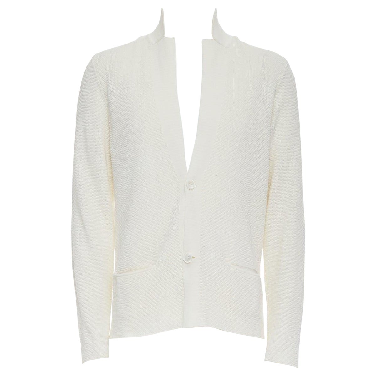 LANVIN cream cotton skinny lapel knitted buttons pocketed blazer M For Sale