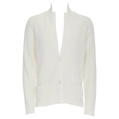 LANVIN cremefarbener Baumwollblazer mit schmalem Revers, gestrickten Knöpfen und Taschen M