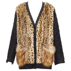 DRIES VAN NOTEN giacca cardigan con tasche applicate in pelliccia sintetica leopardata marrone FR38 M.