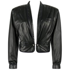 GIANNI VERSACE c.1980's Schwarze kurze Leder-Blazerjacke 