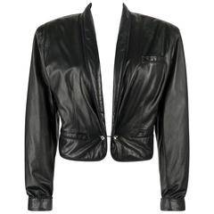 GIANNI VERSACE c.1980's Black Leather Cropped Blazer Jacket 11