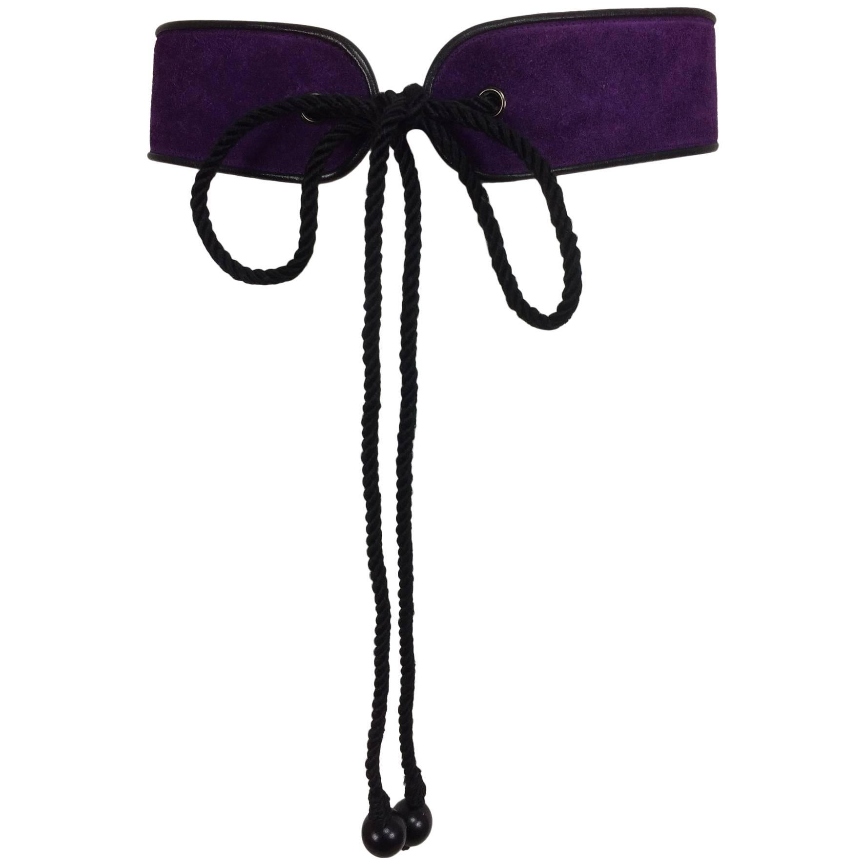 Vintage Yves Saint Laurent purple suede & leather cord tie belt 1960s