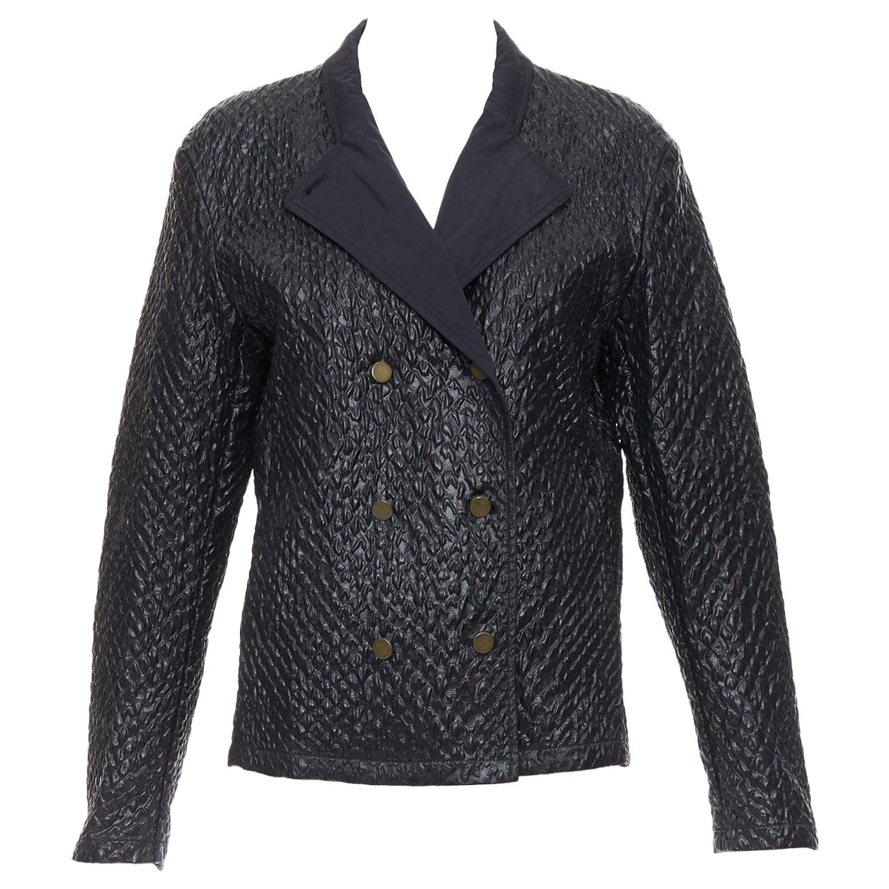 LANVIN black textured fabric double breasted cropped jacket FR42 XL For Sale