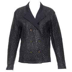 LANVIN Schwarze doppelreihige Kurzjacke aus strukturiertem Stoff FR42 XL