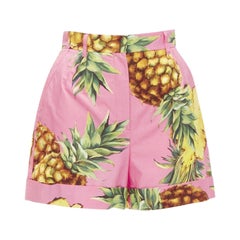 DOLCE GABBANA pink Pineapple print A-line high waisted shorts IT38 XS