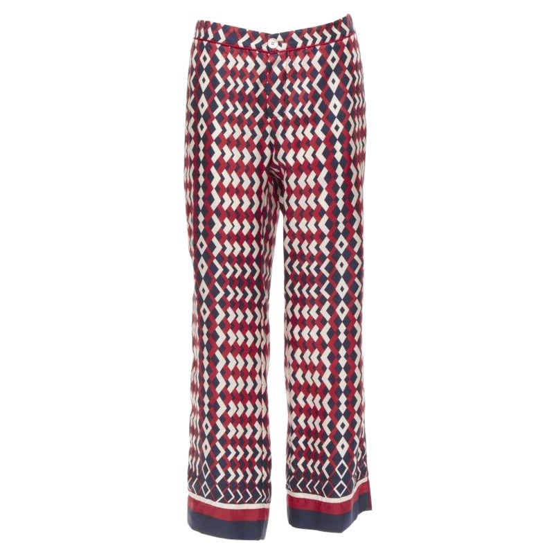 FOR RESTLESS SLEEPER FRS 100% silk blue red geometric print pants L