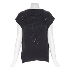 LANVIN Alber Elbaz 2009 top con manica a cappuccio in seta nera e lurex oro FR36 XS