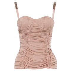 DOLCE GABBANA nude silk crystal strap ruched corset bustier IT38 XS