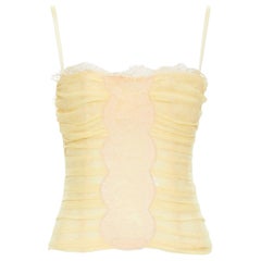DOLCE GABBANA Vintage yellow silk blend nude lace trim corset bustier IT40 S