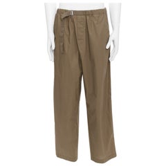DRIES VAN NOTEN brown cotton asymmetric belt utility wide pants L